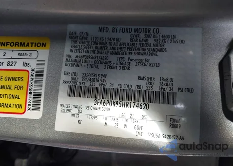 2017 Ford Fusion Titanium z USA, uszkodzony, nr VIN 3FA6P0K95HR174620